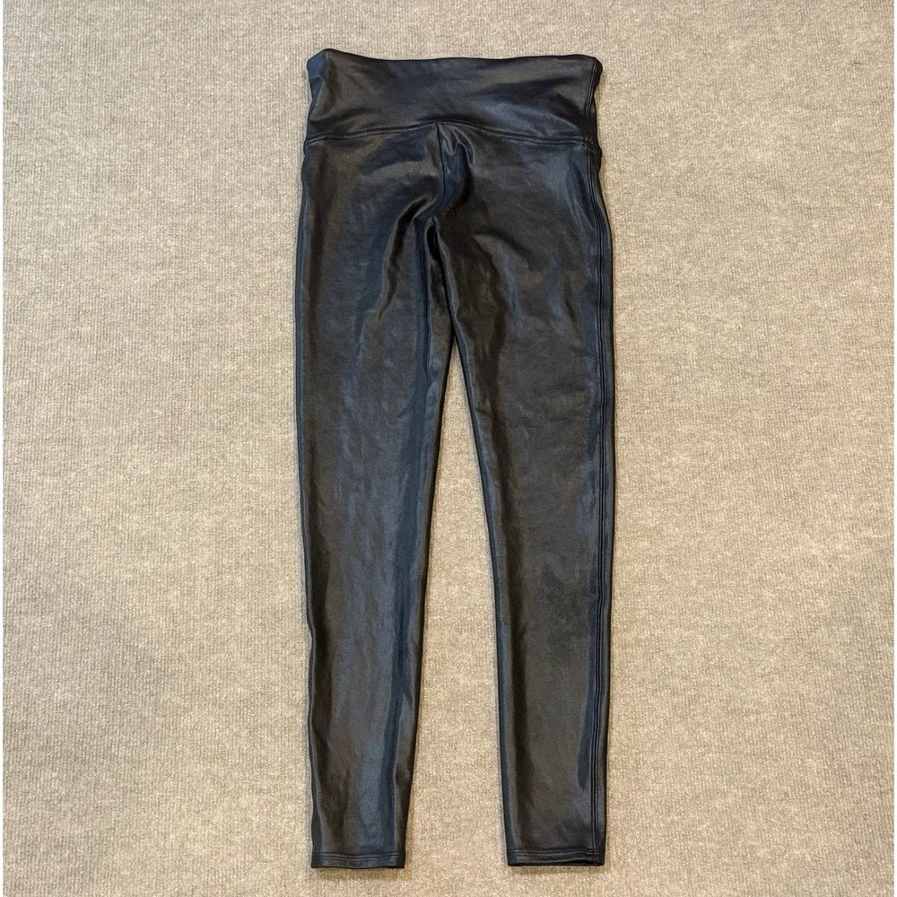 Spanx By Sara Blakely Leggings Womens Large Black Faux Leather Shaping Skinny